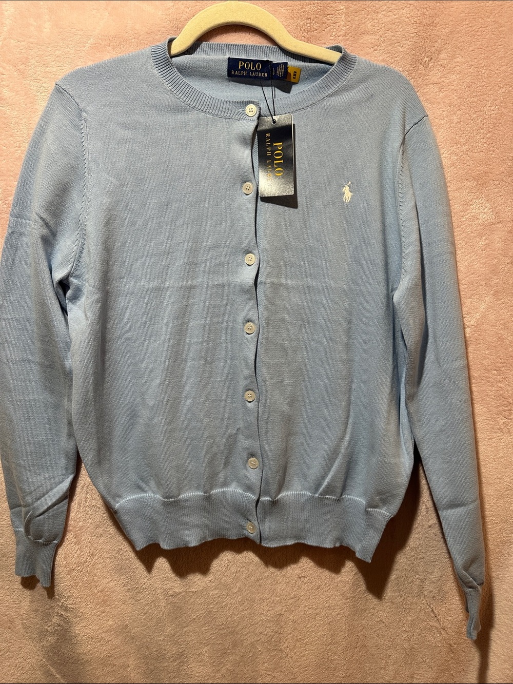 Women’s elegant Polo Ralph Lauren Light Blue Cotton Cardigan size L